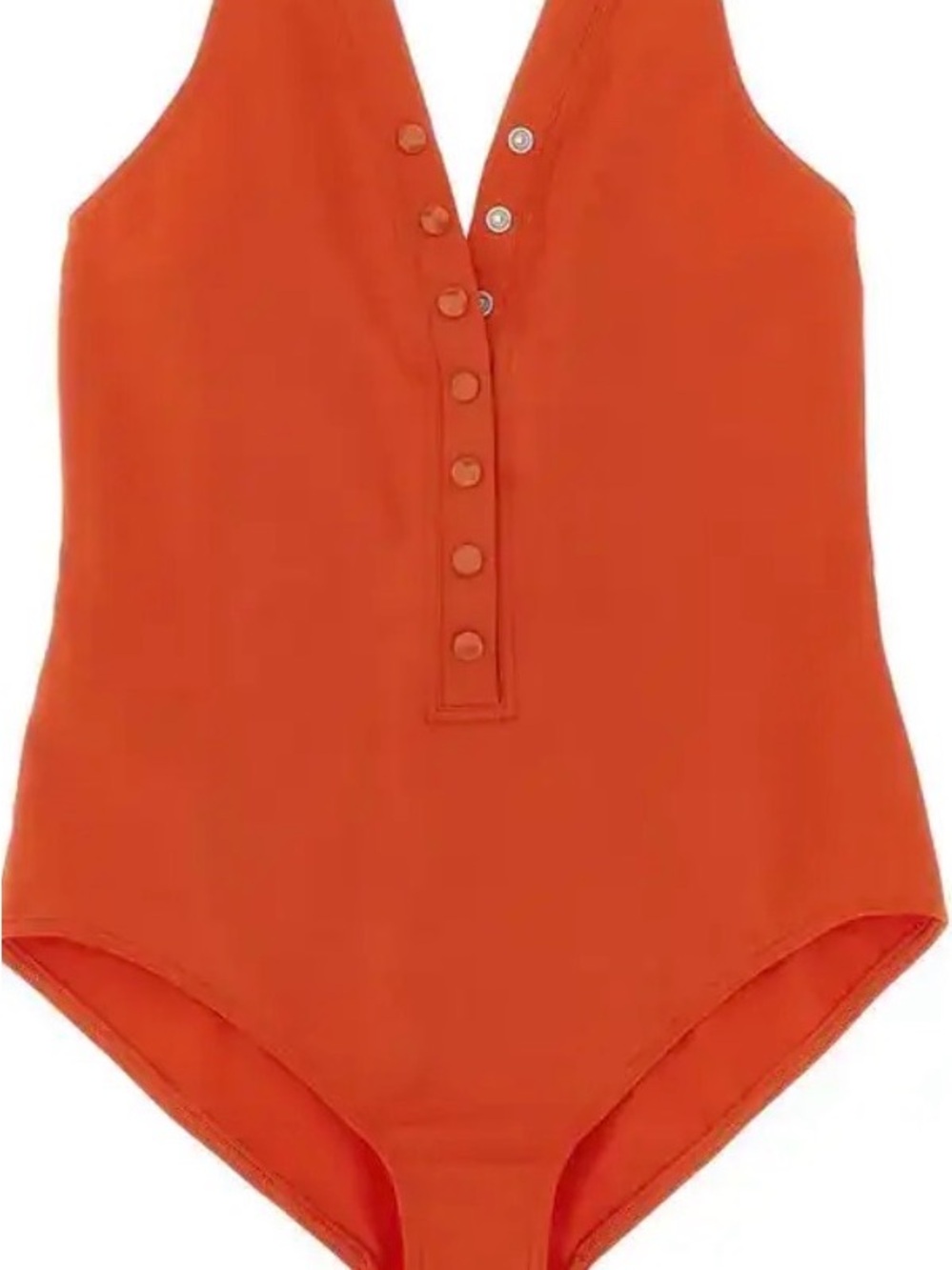 Vibrant Orange V-Neck One-Piece Swimsuit with Button Placket